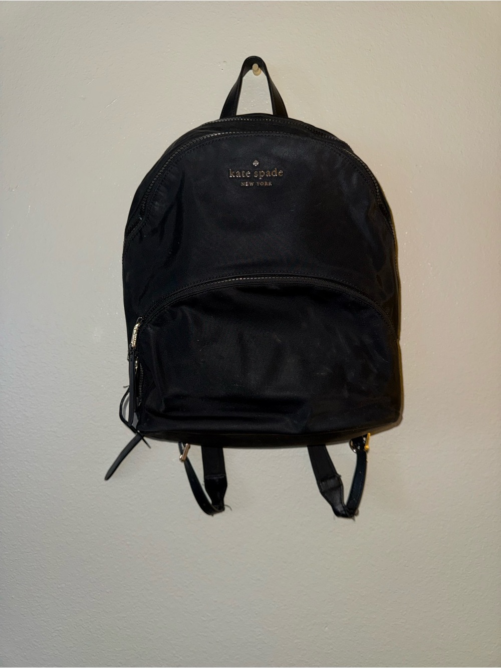 kate spade black nylon backpack with gold logo